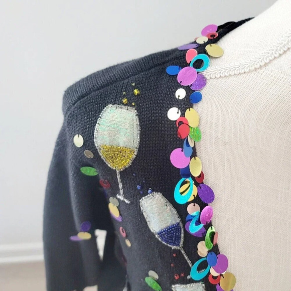 Design Options Phillip Jane Gordon Party Cocktail Sequin Cardigan Ugly Sweater L - Picture 6 of 15